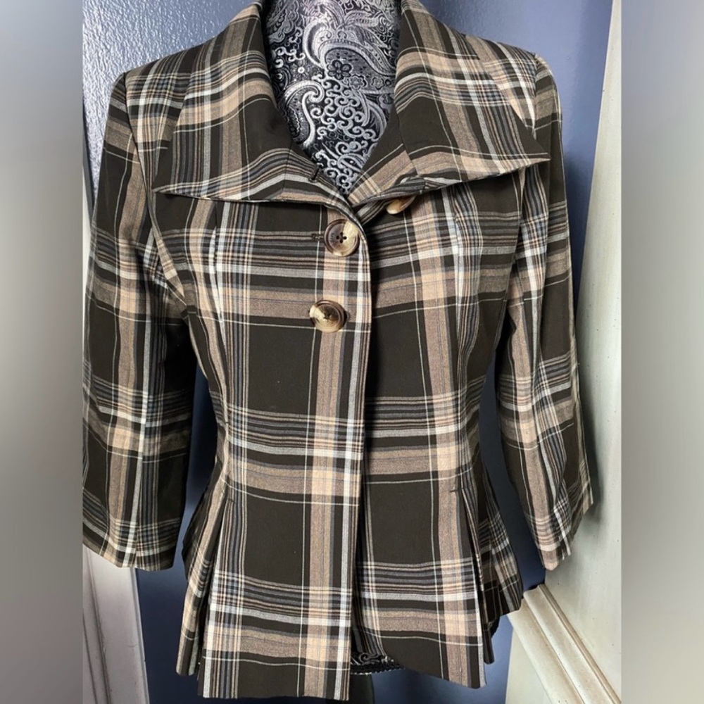 Isaac Mizrahi Checkered Blazer - Brown and Cream